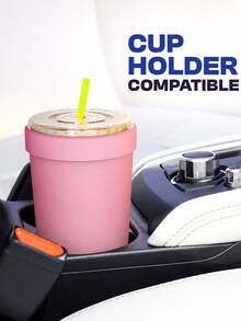1pc 32oz Stainless Steel Vacuum Insulated Cup, Pink Bow Design, Double Wall Beverage Cooling Cup With Lid And Straw, Leak-Proof Travel Mug, Keeps Hot And Cold, Suitable For Beach, Car, Office, Picnic And Daily Gift - Multicolor - View 7