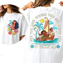 (Loose Version)Disney The Sea It Calls Me Moana Shirt, Moana And Maui Shirt, Ocean Map Disneyland Tee, Funny Magic Kingdom, Disney Family Trip - 白色 - 查看 1