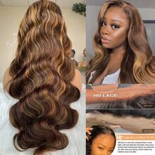 Honey Blonde 360 Full Lace Front Wigs Human Hair 4/30 Highlight Ombre Glueless Wig With Invisible Drawstring Body Wave Lace Front Wigs For Women Pre Plucked 13x4 HD Colored Human Hair Wig - S4/27 - 查看 4