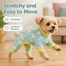 1pc Rainbow Unicorn Print Pet Dog / Skin-Friendly Elastic Home Wear / Soft High-Stretch Daily Comfortable Four-Legged Outfit / Suitable For Medium And Large Size Pet Dogs - Mint Blue - View 6