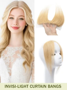 Curtain Bangs Invisi-Light Human Hair Face-Framing Lace Side Bangs Natural Straight Hair Fringe No Clip-In Hair Extensions Forehead Coverage Brown/Blonde Suitable For Daily Wear, Party Quick Hairstyle Change Seamless Breathable - Multicolor - View 18