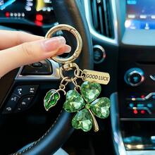 EBUDAE 1pc Lucky Clover Keychain, Shiny Faux Crystal Four-Leaf Clover Key Ring With GOOD LUCK Pendant, Suitable For Bags And Car Decoration, Perfect Gift For Women - Multicolor - View 2