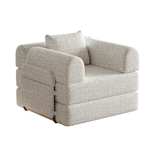 [Patented Design] 2-In-1 Chenille Sofa Bed With Storage Compartment In Armrest, Three Metal Frames And Multiple Configuration Options. - Khaki - View 1