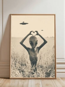1件帆布裝裱畫，復古外星人牆面藝術，專為UFO愛好者和超自然現象愛好者設計，外星人牆面藝術，UFO海報，科幻主題，外星人藝術，復古家居裝飾，房間裝飾，宿舍裝飾，教室裝飾 - 彩色 - 查看 1