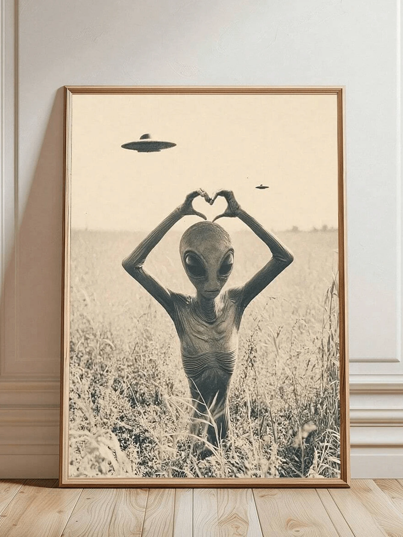 1件帆布裝裱畫，復古外星人牆面藝術，專為UFO愛好者和超自然現象愛好者設計，外星人牆面藝術，UFO海報，科幻主題，外星人藝術，復古家居裝飾，房間裝飾，宿舍裝飾，教室裝飾 - 彩色 - 查看 1
