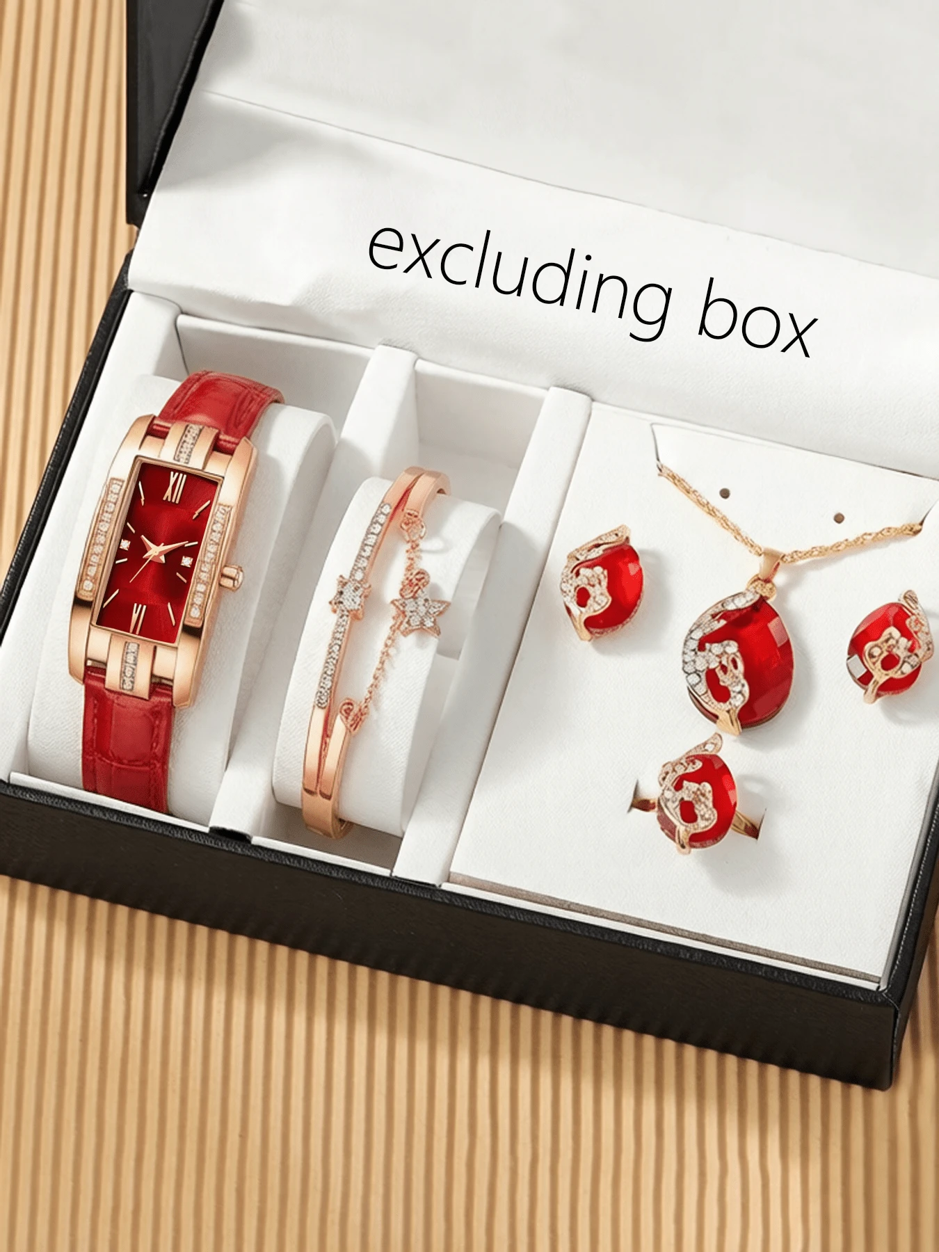 6pcs/Set Quartz Small Watch, Square Roman Numeral Dial, Vintage Dress Watch - Red - View 1