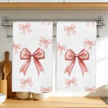 2 buah Handuk Dapur Motif Pita Merah Muda Sederhana untuk Sehari-hari, Kain Lap Piring Poliester Lembut, Cocok untuk Dekorasi Dapur, Pembersihan Dapur, Dekorasi Pesta Liburan, Perlengkapan Dapur & Kamar Mandi, Kebutuhan Rumah Tangga, Dekorasi Rumah, Hadiah Pesta Peresmian Rumah - MultiWarna - View 2