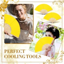 24/48 pezzi (6/12 set) Ventagli pieghevoli a mano per matrimoni in carta gialla con biglietti di ringraziamento, fiocchi e sacchetti regalo, adatti come regali di matrimonio, decorazioni per addii al nubilato, bomboniere per compleanni, anniversari e feste - giallo - Visualizzare 9