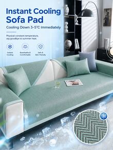 1pc Summer Cool Breathable Sofa Cover, Soft Woven Modern Furniture Protector, Solid Color Washable Non-Slip Sofa Slipcover, Pet-Friendly, Suitable For Living Room, Bedroom, Study, Outdoor, Fits 1/2/3/4 Seater Sofa, Cool And Comfortable - Green - View 1