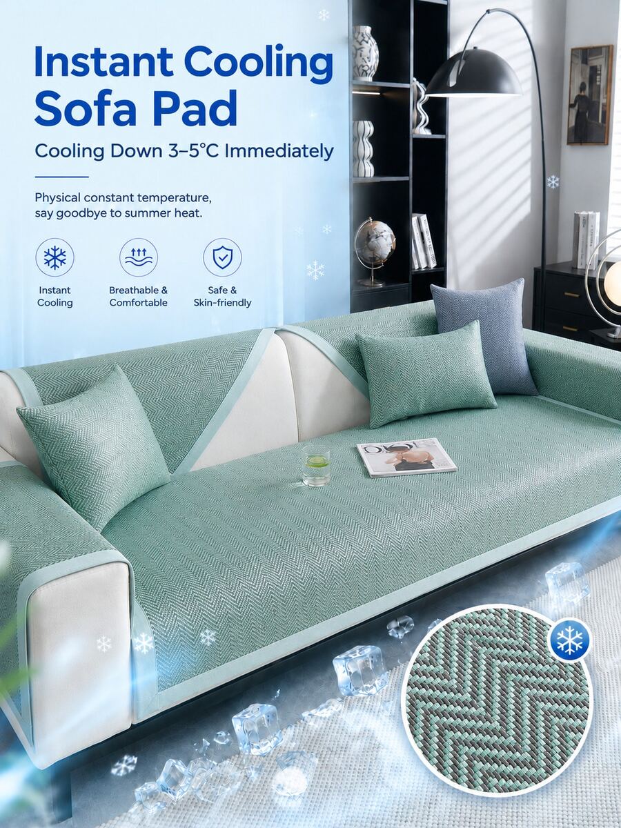 1pc Summer Cool Breathable Sofa Cover, Soft Woven Modern Furniture Protector, Solid Color Washable Non-Slip Sofa Slipcover, Pet-Friendly, Suitable For Living Room, Bedroom, Study, Outdoor, Fits 1/2/3/4 Seater Sofa, Cool And Comfortable - Green - View 1