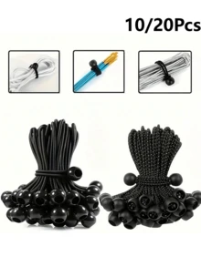 10/20 Piezas Cuerda Elástica Ajustable Resistente con Bola de Plástico - Negro, Accesorio de Camping para Todas las Estaciones para Asegurar Tiendas, Almacenamiento y Transporte - Equipo Exterior Plegable y Duradero, Herramienta de Organización de Camping | Cuerda Ajustable Fuerte | Accesorio Esencial de Camping - Multicolor - Ver 3