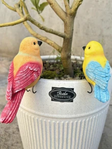 精緻眉鳥樹脂裝飾品 - 具有彩色圖案和懸掛設計，適合裝飾露台、花園、花盆、陽台、盆栽和魚缸。是鳥類愛好者的完美禮物，也是絕佳的情人節禮物。 - C - 查看 7