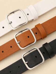 Women's Solid Color Belts, 3-Piece Set, Minimalist Design, Candy Color Strap, Gold/Silver Square Buckle Design, Fashionable Accessory, Suitable For Jeans, Casual Wear And Other Outfits, Perfect For Travel, Commute, Date, Party, Casual, Daily Wear And Other Occasions, Great As Holiday, Birthday Gift, Top Choice For Fashion Enthusiasts - Women's Candy Color Belt - View 5