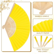 24/48 pezzi (6/12 set) Ventagli pieghevoli a mano per matrimoni in carta gialla con biglietti di ringraziamento, fiocchi e sacchetti regalo, adatti come regali di matrimonio, decorazioni per addii al nubilato, bomboniere per compleanni, anniversari e feste - giallo - Visualizzare 6