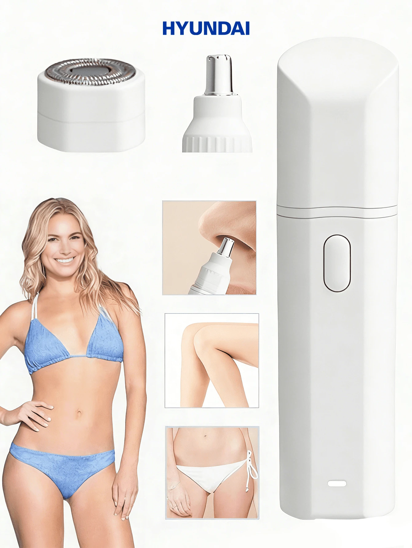 HYUNDAI Women's Dual-Head Intimate Hair Trimmer, Nose Hair Trimmer, Waterproof Multipurpose Intimate Shaver - White - View 1