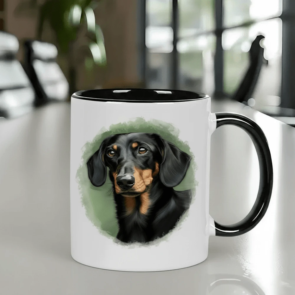 Esta taza presenta un adorable y realista diseño de perro salchicha  está hecha de cerámica sencilla y elegante  y cuenta con un diseño original  lo que la convierte en una opción ideal para regalos de cumpleaños y para disfrutar del café. - Negro - Ver 1