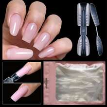 30pcs/Bag 2-In-1 Crystal Nail Extension Forms With Scale Lines, No Paper Backing - Clear - View 1