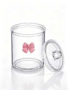 2pcs Pink Bow Print Transparent Plastic Storage Jars With Knob Handle Screw Lid Design, PET Material Transparent Moisture-Proof Dust-Proof Storage Box, Cute Sweet Style Storage Canister, Suitable For Bathroom Cosmetics And Desktop Clutter Storage - View 10