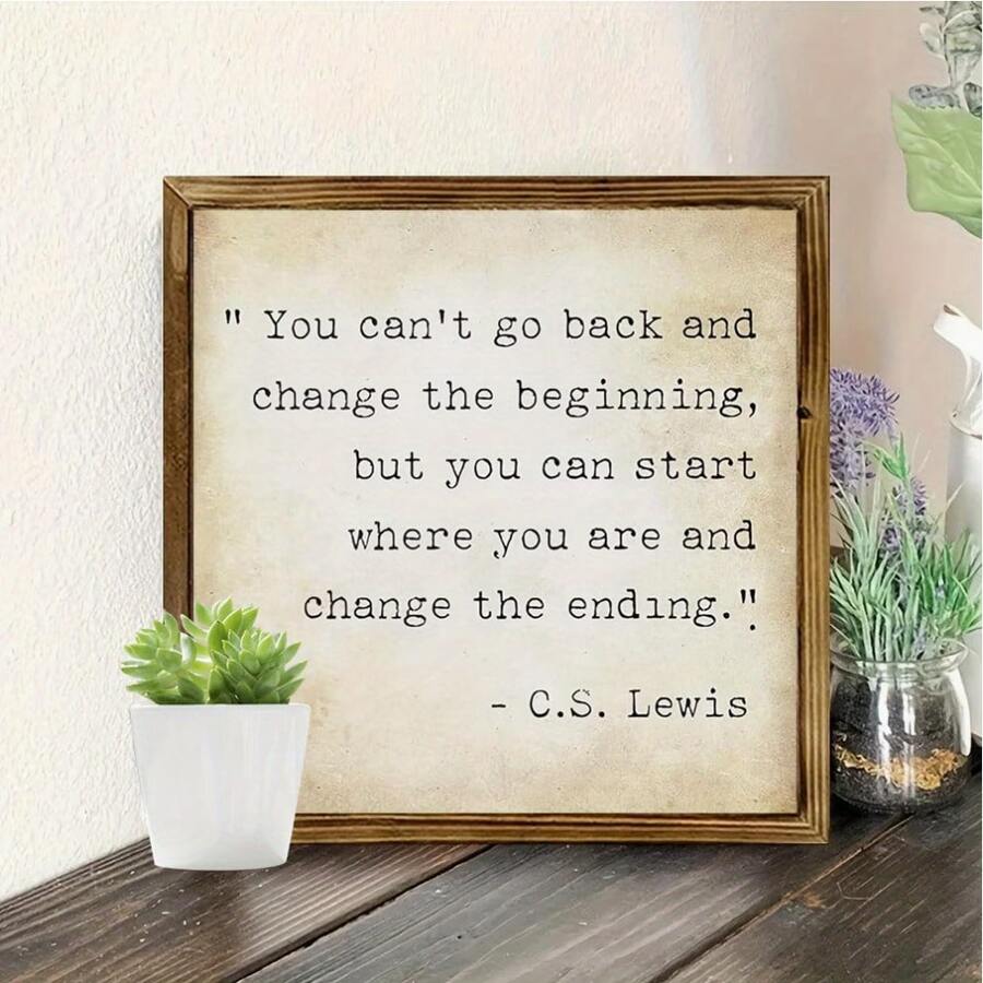 1pc Vintage C.S. Lewis Quote Wooden Sign - With "You Cannot Go Back" Inspirational Book Quote, Suitable For Home, Office, Desk Or Wall Decor - Nostalgic Literary Gift, Perfect For Christian Christmas, Exquisitely Decorated Wooden Plaque - Multicolor - View 1