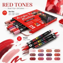 Marcadores acrílicos premium con tinta de pigmento de alta densidad, secado rápido y a prueba de manchas. Perfectos para usar en madera, cerámica, lienzo, metal y plástico. Puntas duraderas adecuadas para líneas finas y relleno de áreas grandes. Colores vibrantes, ideales para manualidades personalizadas y creaciones artísticas. - 1/Juego - Ver 19