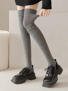 1 Pair Women's Autumn/Winter Warm Over-The-Knee Boot Socks Long Stockings - Grey - View 4