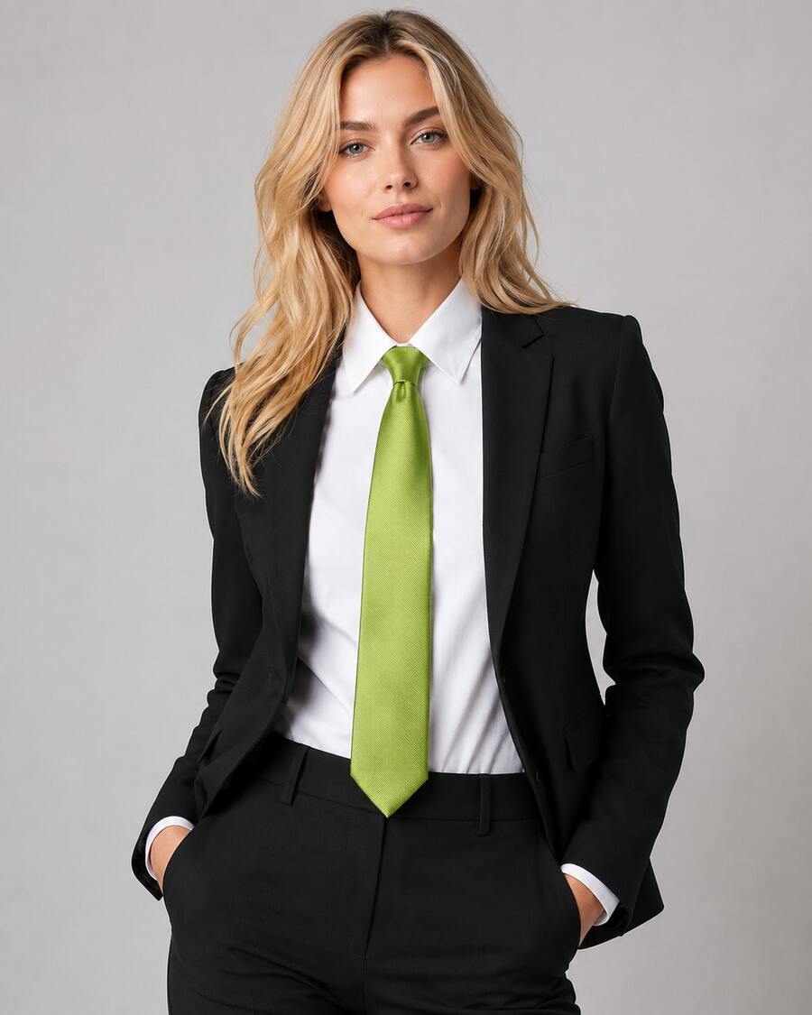 Women's Business Ties: Sophisticated, Versatile And Professional; British Style, Suitable For Suits And Shirts; Preppy Style, Perfect For Everyday Wear And Photo Shoots. - 青檸色 - 查看 1
