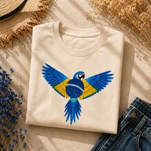 Brazil Blue Macaw Premium T-Shirt 100% Cotton Women's/Men's Shirt Brazilian Flag Print Beige Blouse World Cup 2026 Streetwear Casual Unisex Short Sleeve Round Neck - 摩卡棕 - 查看 8