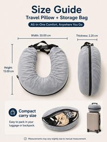 Adjustable U-Shaped Travel Pillow, Portable With Zipper Storage Bag And Shoulder Strap, Suitable For Car, Train, Office, Airplane, Ideal For Long Flights, Business Trips, Commuting, Vacation, Home Rest And Sleep Aid. Multiple Colors Available, Comfortable And Practical Travel Accessory Gift, Perfect For Mother's Day, Father's Day, Graduation Season And Travel Season. - Multicolor - View 7