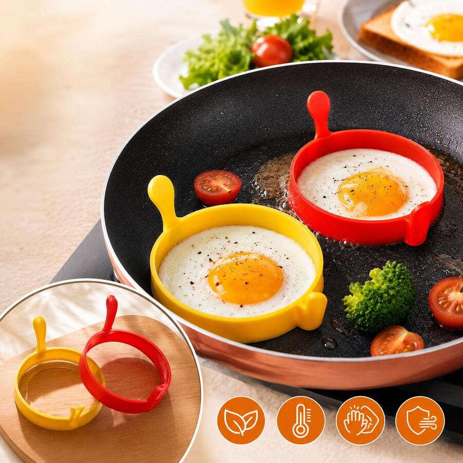 1/3/5pcs Silicone Pancake Egg Rings Molds Creative Kitchen Tools - 2 pcs - View 1