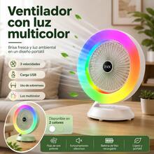 Mini Ventilador con Anillo Luz Arcoíris RGB, Ventilador Inalámbrico Recargable 3 Niveles de Viento - Blanco - Ver 8