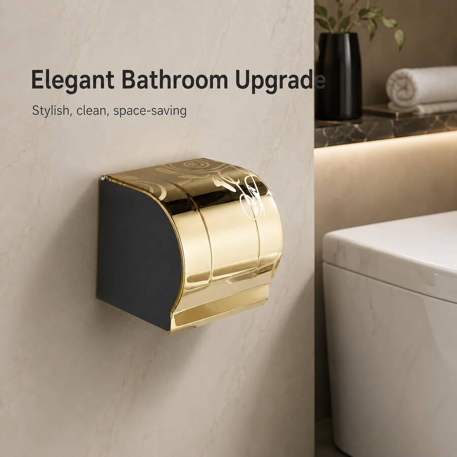 Bathroom Tissue Holder Stainless Steel Drill-Free Toilet Paper Holder Tissue Box Hotel Use Bathroom Waterproof Toilet Paper Rack - C-Gold - View 1