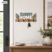 2D平面復古木製「HOME」 「LOVE」 「HELLO」 「WELCOME」鑰匙掛鉤，多功能居家鑰匙架，附4個金屬掛鉤，適用牆面、門廊、房間裝飾 - 彩色 - 查看 7
