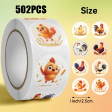 502 Pcs/Roll Chick And Chicken Pattern Stickers, 10 Mixed Designs, Christmas Gift Wrapping Labels, Scrapbook Stickers, Planner Gift Wrapping, Paper Craft Decoration, Party Gifts, Gift Box Decoration And Reward Stickers - Multicolor - View 2