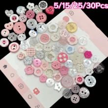 5/15/25/30Pcs Rhinestone Cartoon Shaped Buttons Mixed Pack, Resin Buttons, DIY Handmade Decoration Accessories, Pearlescent Texture Shirt Cardigan Sweater Versatile Buttons Random Styles - Multicolor - View 2