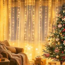 Decoración para fiestas de boda, decoración de patio, luces de hadas, decoración festiva, luces de cortina con 8 funciones alimentadas por USB, decoración de cumpleaños, control remoto con 8 modos de parpadeo, adecuado para Navidad, Halloween, decoración de jardín, luces de cadena colgantes, luces de cadena para decoración de camping, decoración de ambiente para sala de estar, dormitorio y cocina, luces colgantes de colores, decoración de guirnalda de cuento de hadas - Cadena de luces de cortina USB - Ver 2