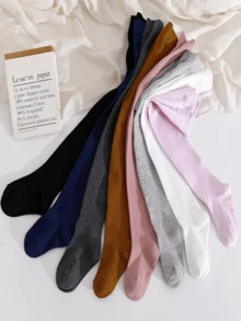 8 Pairs Girls Solid Color Tights, Spring/Autumn Children's School Style Uniform Leggings, Big Kids JK Pleated Skirt Versatile Elastic Skin-Friendly Footed Tights Multi-Color Set - Multicolor - View 15
