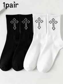 10 Pairs Unisex Black And White Versatile Cross Mid-Calf Socks, Simple Solid Color, Minimalist Daily Wear, Suitable For Everyday Use - Multicolor - View 14