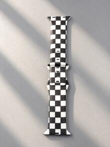 1pc Black And White Checkerboard Unisex Fashion Silicone Watch Band, Compatible With Apple Watch 38mm 40mm 41mm 42mm 44mm 45mm 49mm, Compatible With Apple Watch Series Ultra/S11/S10/SE/8/7/6/5/4/3/2/1, Versatile Comfortable Soft Daily Replacement Watch Strap, Sports Waterproof Casual Watch Band Suitable For Holiday Gifts - Black and White - View 8