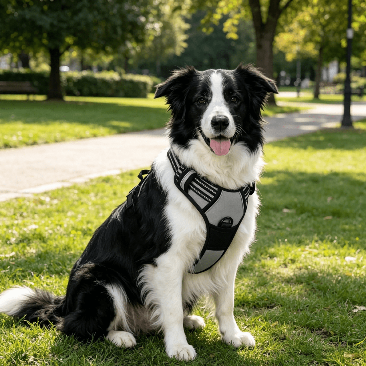 1 Set Dog Harness And Leash, Reflective Anti-Pull Harness, With Quick Release Buckle, Comfortable Thickened Handle, Durable, Suitable For Walking Training - Light Grey - View 16