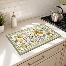 1pc Fruit Print Absorbent Drying Mat, Kitchen Decor Coffee Machine Mat, Hand Drip Coffee Pot Drain Mat, Kitchen Floor Mat, Table Mat, Kitchen Countertop Dish Drying Mat, Breakfast Mat, Heat-Resistant Drain Mat With Non-Slip Backing, Diatomaceous Earth Drain Mat, Stain-Hiding, Super Absorbent Kitchen Drain Mat, Easy-To-Clean Dish Rack Mat, Perfect For Kitchen, Dining Table, Coffee Shop, Bar, Holiday, Party, Home Decor, Holiday Gift - Multicolor - View 5