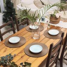 12/15 Inch Round Woven Placemats, 4.72 Inch Coasters, Multiple Colors Available, Plastic Material, Washable, Coasters, Vase Mats, Tabletop Decor, Suitable For Weddings, Holidays, Festival Parties, Restaurants, Kitchens, Christmas And Halloween Party Decorations - Rust Brown - View 5