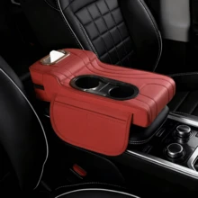1個皮革汽車扶手箱墊，增高扶手，附2個杯架、面紙盒與側邊口袋，實用收納設計，適用於大多數轎車、SUV和卡車 - 彩色 - 查看 4