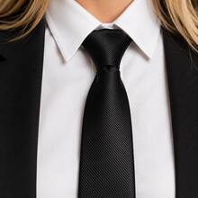 Gravatas femininas para negócios: sofisticadas, versáteis e profissionais; estilo britânico, adequadas para ternos e camisas; estilo preppy, perfeitas para o dia a dia e sessões de fotos. - Preto - Visão 5