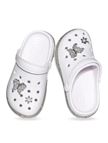 HOEASE Sandal Bakiak EVA untuk Anak Perempuan, Sepatu Pantai Musim Panas yang Bernapas & Sepatu Taman untuk Anak Laki-laki dan Perempuan, Desain Slip-On, Dekorasi Rhinestone Berkilau, Alas Kaki Sepanjang Musim - Putih - View 1
