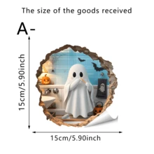 1/5pcs Cute Cartoon Ghost Bathroom Wall Sticker With A Broken Wall Effect. Removable, Self-Adhesive, Waterproof PVC Sticker. Suitable For Bathrooms, Bedrooms, Toilets, And Halloween Home Decorations. - Wall Stickers - View 12