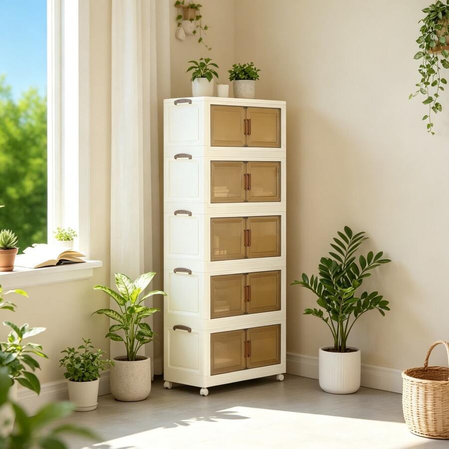 70 Width 1/3/4/5 Layer Folding Plastic Storage Box, Extra Large Storage Cabinet, Foldable And Stackable Storage Box With Wheels, Foldable Storage System, Suitable For Wardrobe, Bathroom, Home, Office, Dormitory
