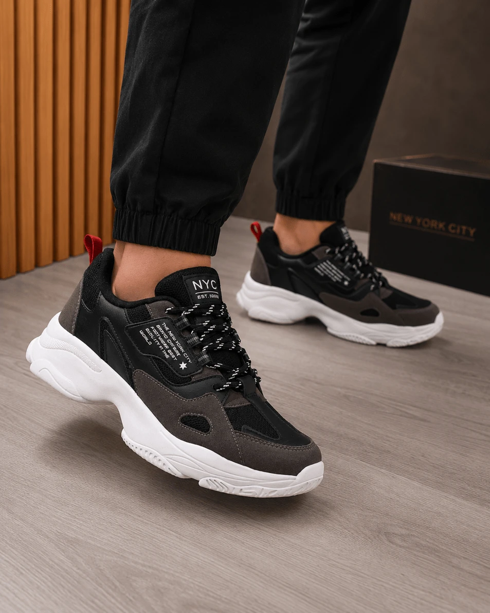NYC SHOES Women's And Men's Stylish Casual Sneakers – Comfortable And Modern For Everyday Wear Chunky Lightweight White Black New Release. - 黑色灰色 - 查看 1