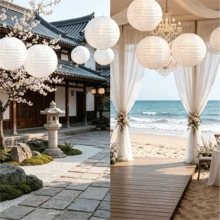 10pcs White Chinese & Japanese Style Mixed Size Hanging Paper Lanterns, Decorative Party Lanterns For Wedding, Birthday, Halloween Party DIY, 5 Sizes - Lantern - View 5