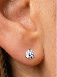AnlaScheer 1pc 0.03-0.5ct Moissanite 925 Sterling Silver Halo Flat Back Cartilage Ear Stud Earrings, Women's Engagement Wedding Bridal Jewelry - Silver - View 7