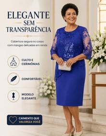 Party Dress Lady Plus Size Godmother Elderly Mothers Grandmother Casual Elegant Gold Silver Wedding Gold Lace Two Pieces Dress + Lace Blouse Overlay Comfortable Luxury Premium Quality - 寶藍色 - 查看 5